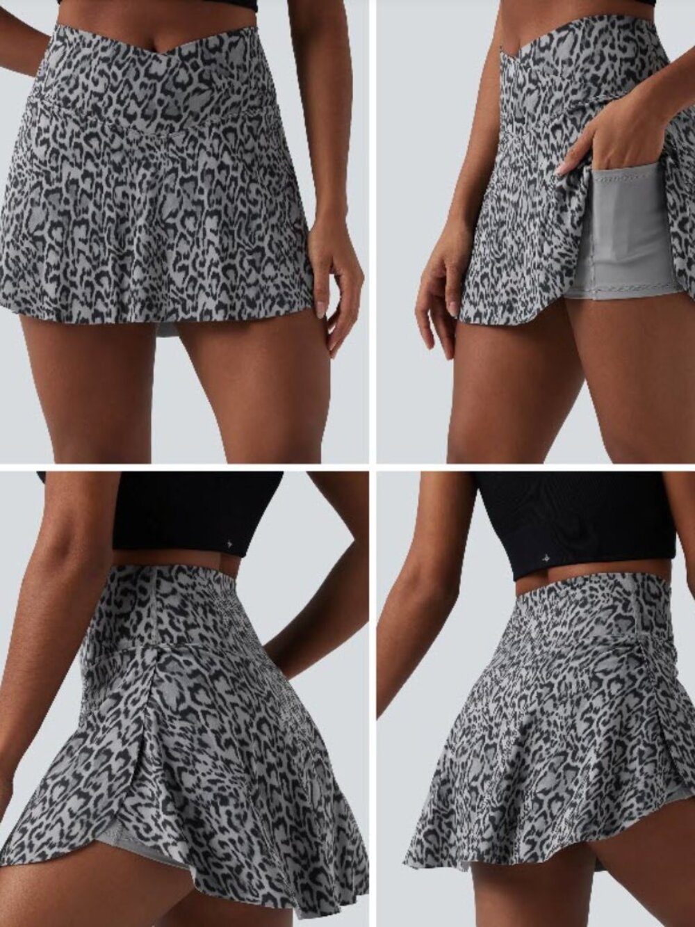 Halara Crossover High Waisted 2-in-1 Leopard Print Mini Skirt with Pockets